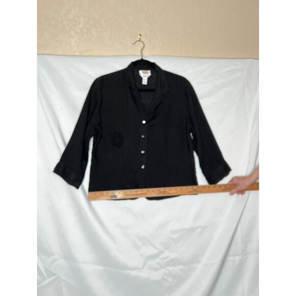 Talbots womens size 14 top black 100% Irish linen button-up - Picture 3 of 8